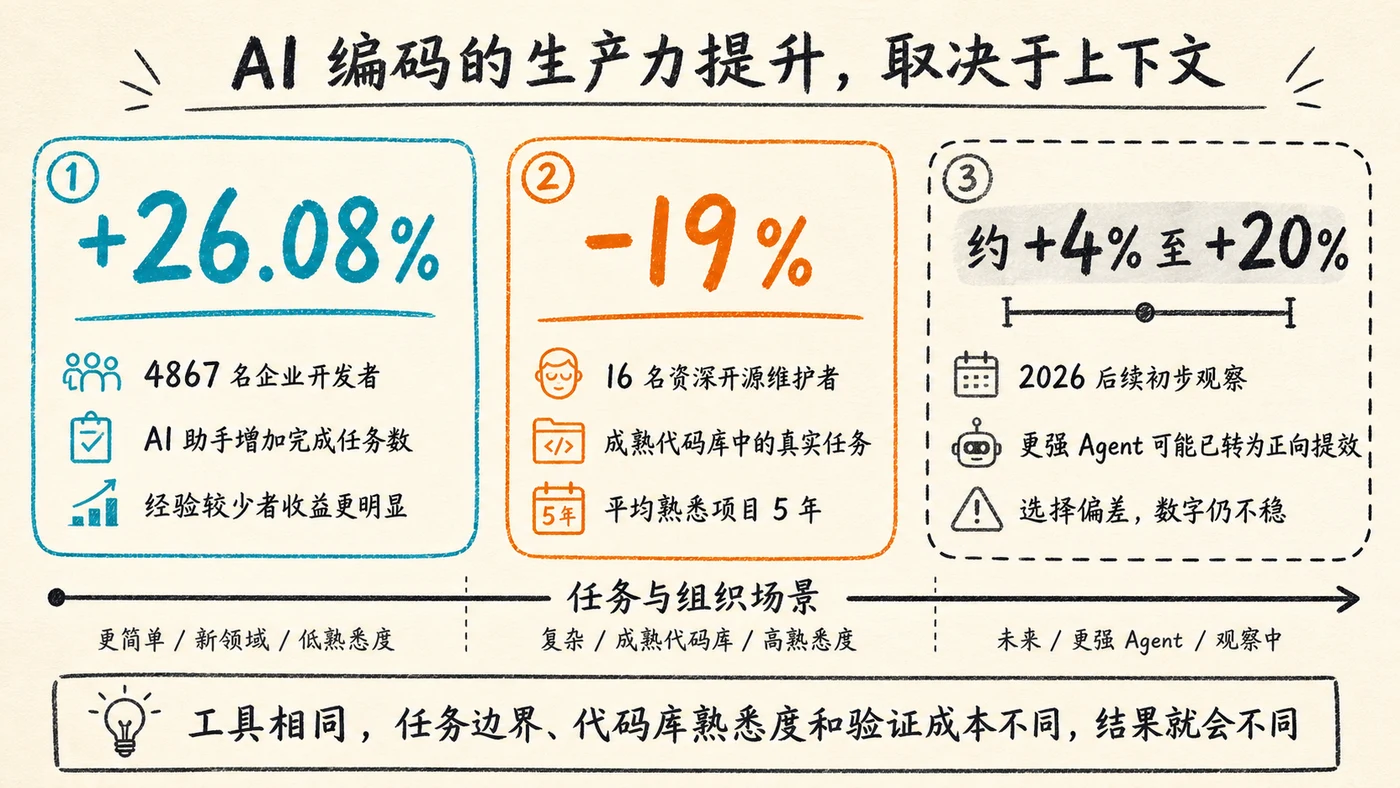 AI 编程提效证据:不同场景为何得到相反结论